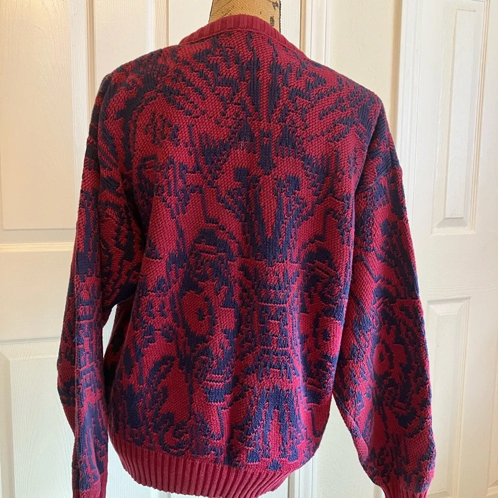 Vintage 80’s Lord Jeff 100% Fine Cotton maroon navy knit crew neck Sweater L